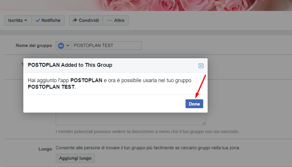 Come collegare l'app POSTOPLAN ad un gruppo Facebook